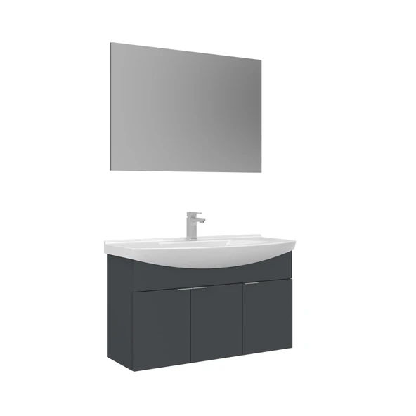 Orka Purus 100 cm Mat Antrasit Düz Aynalı Banyo Dolabı Takımı (Asma) ürün görseli 1