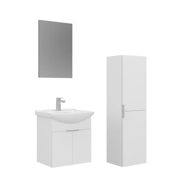 Orka Purus 55 cm Parlak Beyaz Düz Aynalı Banyo Dolabı Takım ve Boy Dolabı (Asma) ürün görseli 1