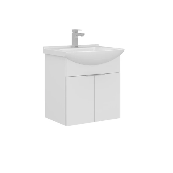 Orka Purus 55 cm Parlak Beyaz Banyo Dolabı Alt Modül Lavabo (Asma) ürün görseli 1