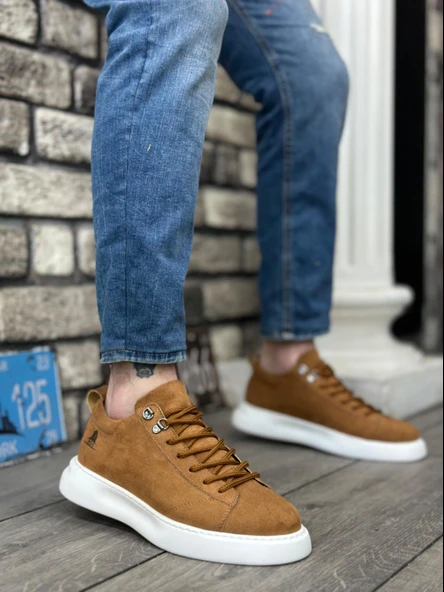 BA0331 Bağcıklı Erkek Yüksek Taban Taba Süet Beyaz Taban Spor Ayakkabı ürün görseli 1