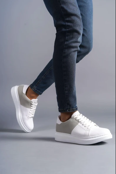 SLW151 Boost Bağcıklı Cilt Süet Erkek Günlük Sneaker Ayakkabı CSBT - Beyaz/Gri ürün görseli 1