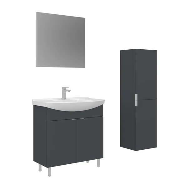 Orka Purus 80 cm Mat Antrasit Düz Aynalı Banyo Dolabı Takımı ve Boy Dolabı (Ayaklı) ürün görseli 1