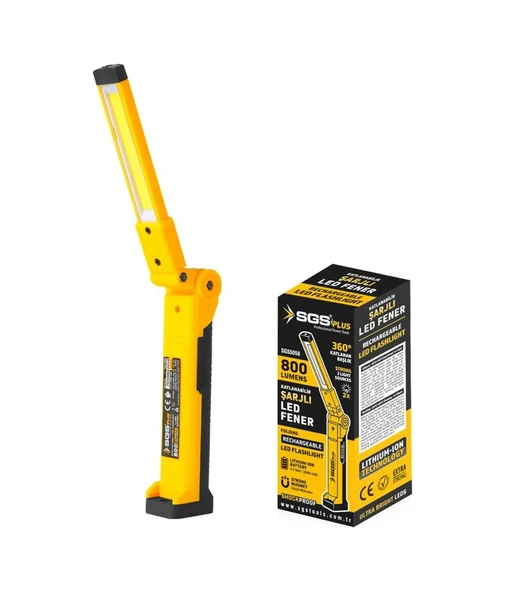 Sgs Şarjlı Led Fener 800 Lümen Katlanır 3.7 Volt/ 2000 Mah Sgs5056 Sarı ürün görseli 1