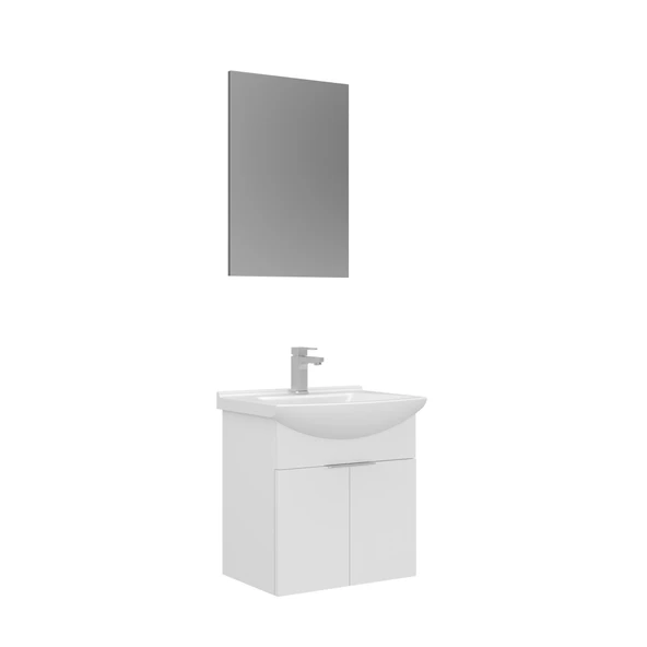Orka Purus 55 cm Parlak Beyaz Düz Aynalı Banyo Dolabı Takım (Asma) ürün görseli 1
