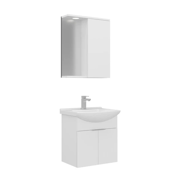 Orka Purus 55 cm Parlak Beyaz Spot Aynalı Banyo Dolabı Takım (Asma) ürün görseli 1