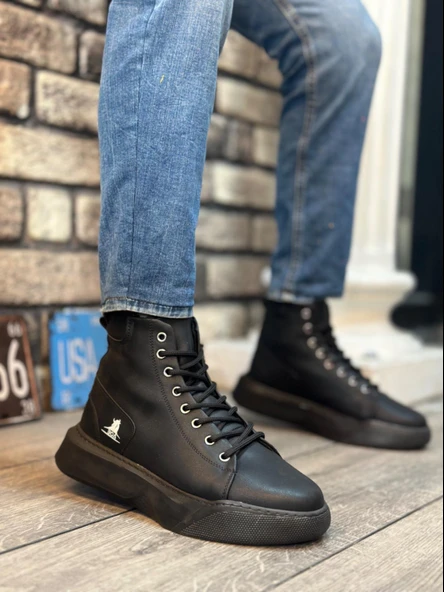BA0155 Bağcıklı Erkek Yüksek Taban Siyah Spor Bot ürün görseli 1