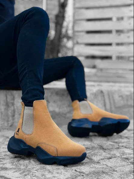 BA0444 Bağcıksız Rahat Yüksek Taban Camel Erkek Spor Yarım Bilek Bot ürün görseli 1