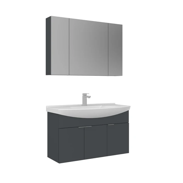 Orka Purus 100 cm Mat Antrasit Ayna Dolaplı Banyo Dolabı Takım (Asma) ürün görseli 1