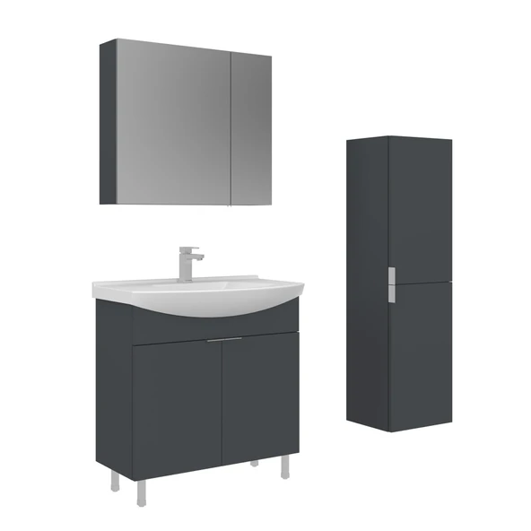 Orka Purus 80 cm Mat Antrasit Ayna Dolaplı Banyo Dolabı Takım ve Boy Dolabı (Ayaklı) ürün görseli 1