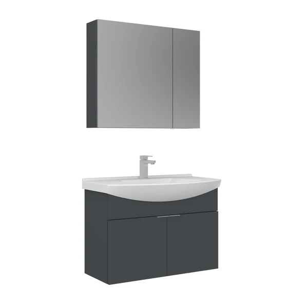 Orka Purus 80 cm Mat Antrasit Ayna Dolaplı Banyo Dolabı Takım (Asma) ürün görseli 1