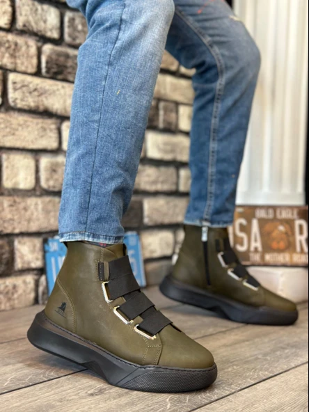 BA0142 Bantlı Erkek Yüksek Taban Haki Spor Bot ürün görseli 1