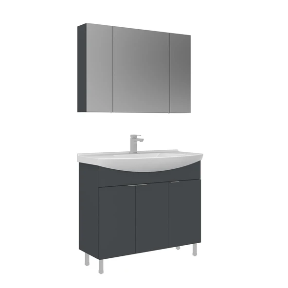 Orka Purus 100 cm Mat Antrasit Ayna Dolaplı Banyo Dolabı Takım (Ayaklı) ürün görseli 1