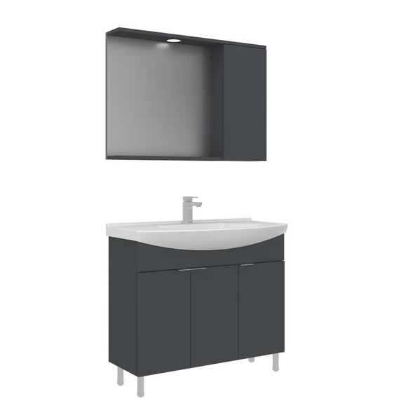 Orka Purus 100 cm Mat Antrasit Spot Aynalı Banyo Dolabı Takım (Ayaklı) ürün görseli 1