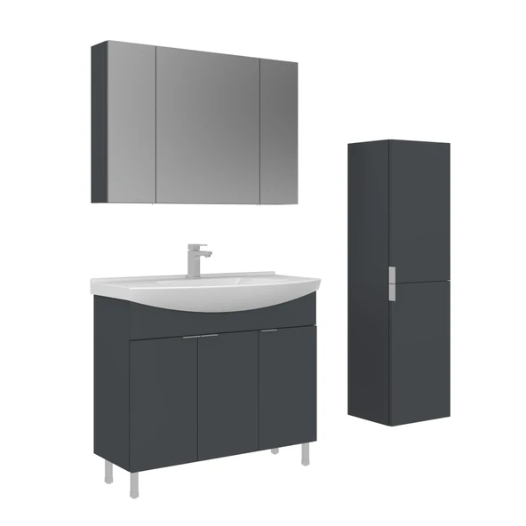 Orka Purus 100 cm Mat Antrasit Ayna Dolaplı Banyo Dolabı Takım ve Boy Dolabı (Ayaklı) ürün görseli 1