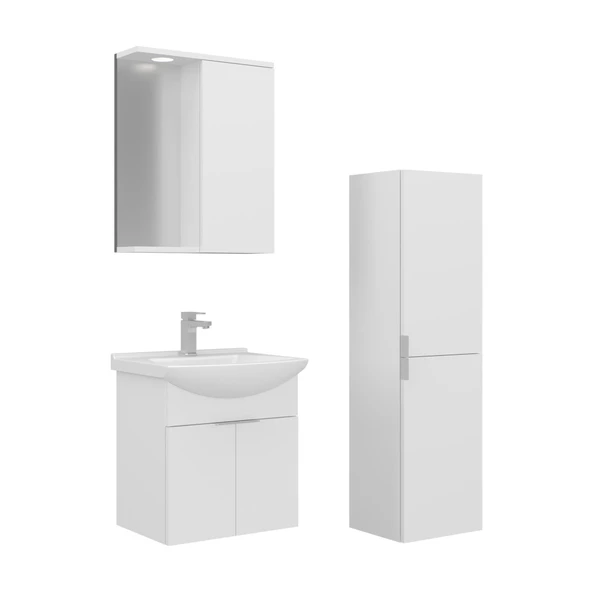 Orka Purus 55 cm Parlak Beyaz Spot Aynalı Banyo Dolabı Takım ve Boy Dolabı (Asma) ürün görseli 1