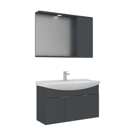 Orka Purus 100 cm Mat Antrasit Spot Aynalı Banyo Dolabı Takım (Asma) ürün görseli 1
