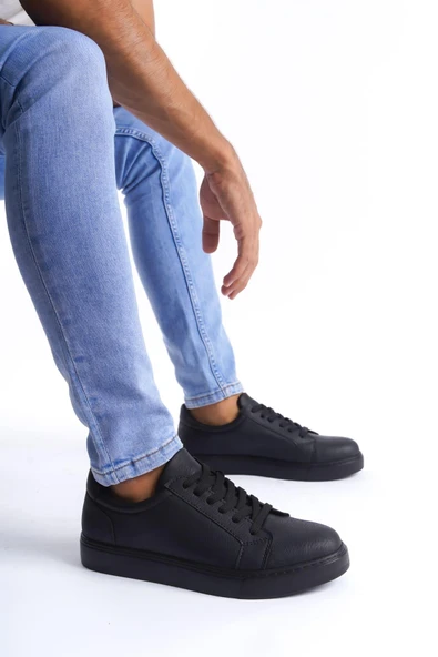 SLW165 Elite Bağcıklı Cilt Erkek Günlük Sneaker Ayakkabı CST - Siyah ürün görseli 1
