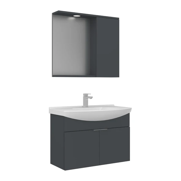 Orka Purus 80 cm Mat Antrasit Spot Aynalı Banyo Dolabı Takım (Asma) ürün görseli 1