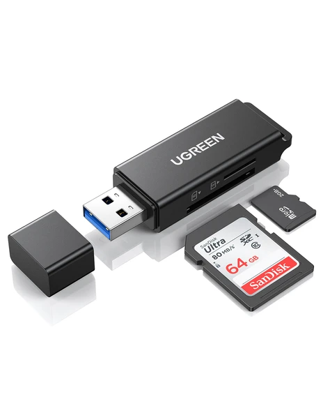 UGREEN USB 3.0 SD ve Micro SD Kart Okuyucu, Siyah, 40752 ürün görseli 1