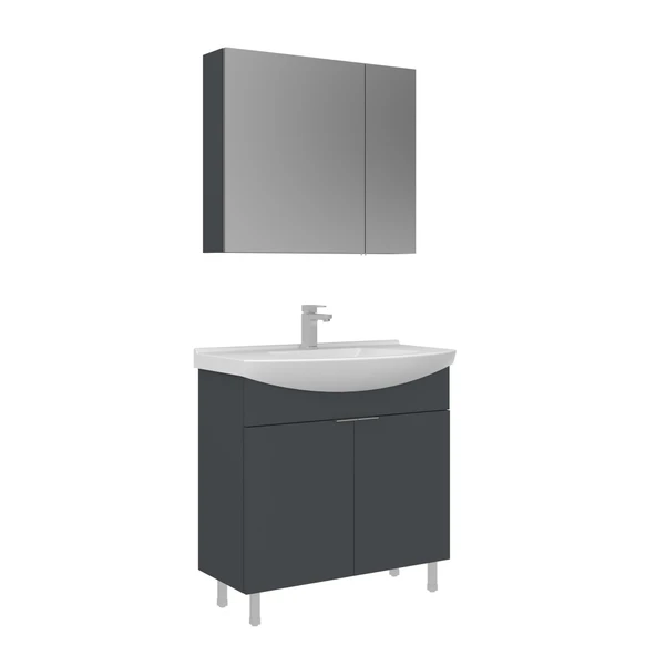 Orka Purus 80 cm Mat Antrasit Ayna Dolaplı Banyo Dolabı Takım (Ayaklı) ürün görseli 1