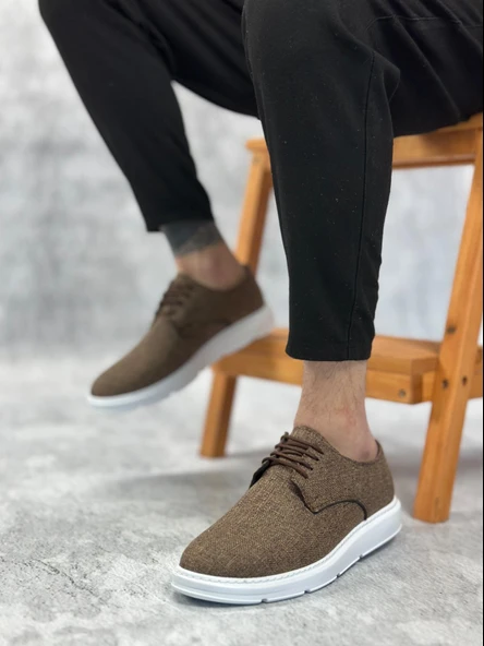 BA0003 Bağcıklı Klasik Spor Keten Kahverengi Beyaz Taban Casual Erkek Ayakkabı ürün görseli 1
