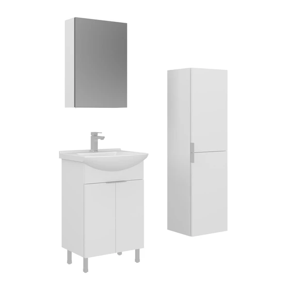 Orka Purus 55 cm Parlak Beyaz Ayna Dolaplı Banyo Dolabı Takım ve Boy Dolabı (Ayaklı) ürün görseli 1