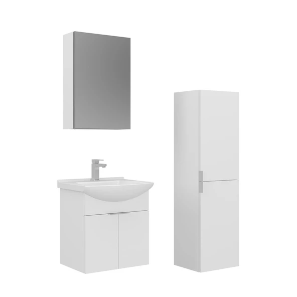 Orka Purus 55 cm Parlak Beyaz Ayna Dolaplı Banyo Dolabı Takım ve Boy Dolabı (Asma) ürün görseli 1