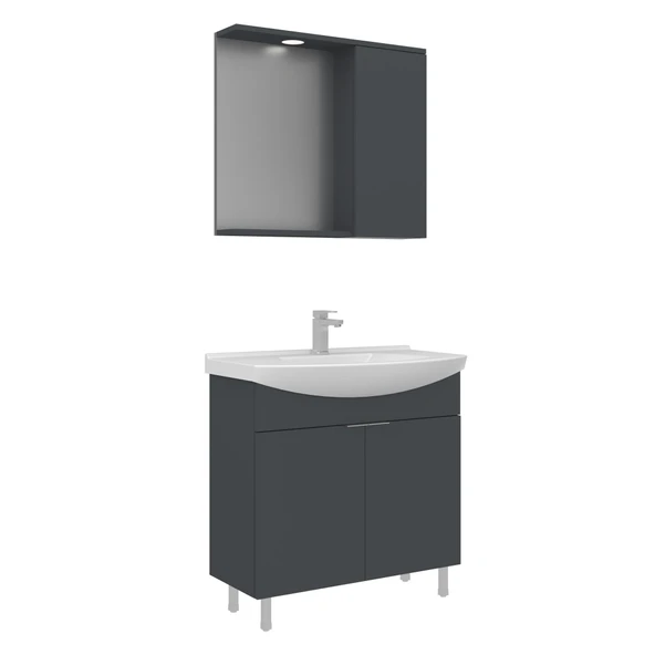 Orka Purus 80 cm Mat Antrasit Spot Aynalı Banyo Dolabı Takım (Ayaklı) ürün görseli 1