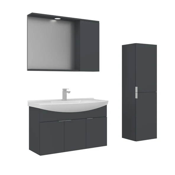 Orka Purus 100 cm Mat Antrasit Spot Aynalı Banyo Dolabı Takım ve Boy Dolabı (Asma) ürün görseli 1