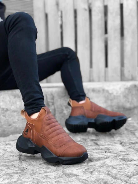 BA0401 Bağcıksız Rahat Yüksek Taban Taba Erkek Spor Yarım Bilek Bot ürün görseli 1