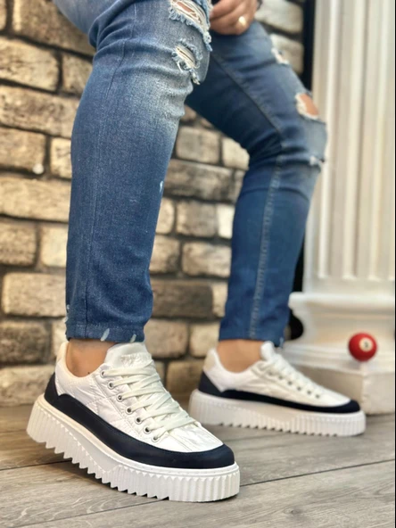 BA0801 BOA Yüksek Taban Beyaz Paraşüt Kumaş Laci Cilt Detaylı Erkek Ayakkabı ürün görseli 1