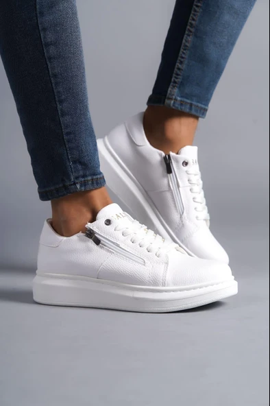 SLW155 Warrior Bağcıklı ve Fermuarlı Cilt Erkek Günlük Sneaker Ayakkabı CBT - Beyaz ürün görseli 1