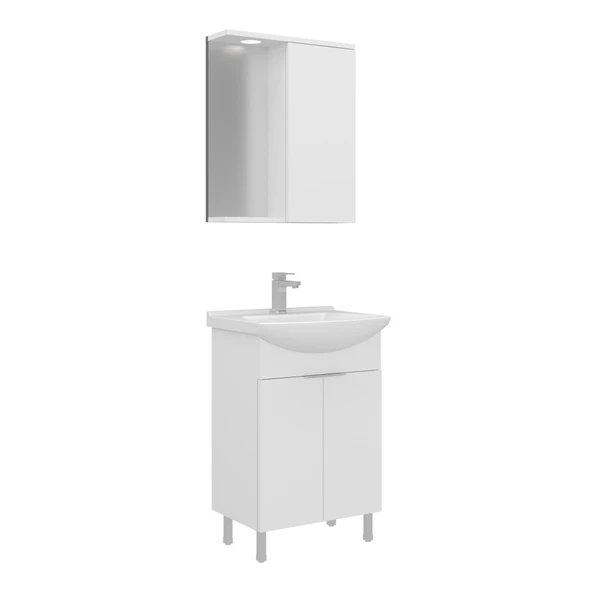 Orka Purus 55 cm Parlak Beyaz Spot Aynalı Banyo Dolabı Takım (Ayaklı) ürün görseli 1