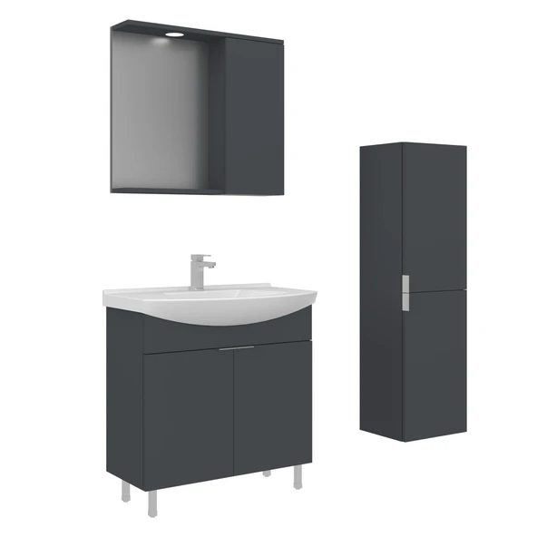 Orka Purus 80 cm Mat Antrasit Spot Aynalı Banyo Dolabı Takım ve Boy Dolabı (Ayaklı) ürün görseli 1