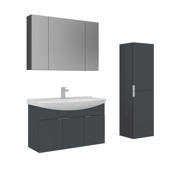 Orka Purus 100 cm Mat Antrasit Ayna Dolaplı Banyo Dolabı Takım ve Boy Dolabı (Asma) ürün görseli 1