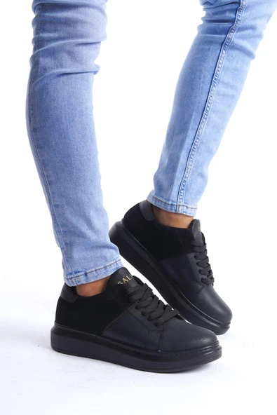 SLW151 Boost Bağcıklı Cilt Süet Erkek Günlük Sneaker Ayakkabı CSST - Siyah ürün görseli 1