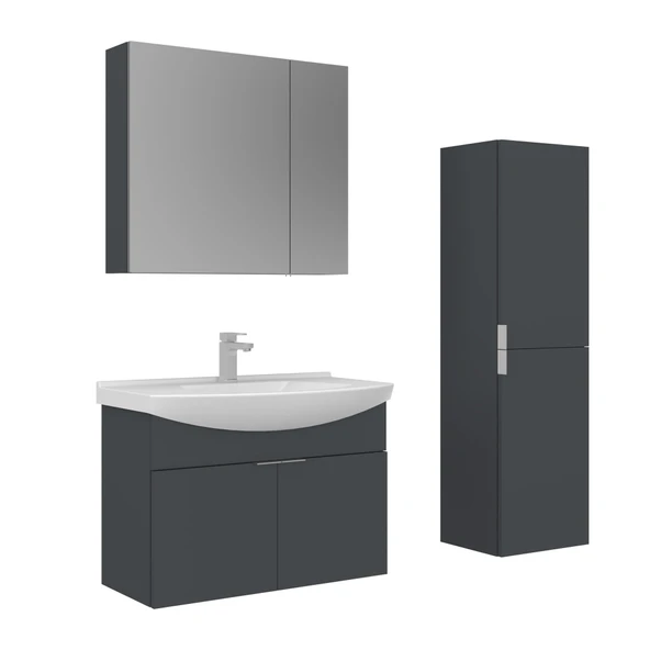 Orka Purus 80 cm Mat Antrasit Ayna Dolaplı Banyo Dolabı Takım ve Boy Dolabı (Asma) ürün görseli 1