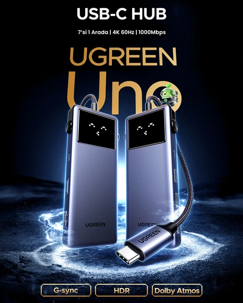 UGREEN 7-in-1 Type-C Giriş 1xUSb-C 100W PD, 1x4K/60Hz HDMI, 1xUSB-A 3.0, RJ45, SD, TF Port Çoklayıcı Hub, 45155 ürün görseli 1