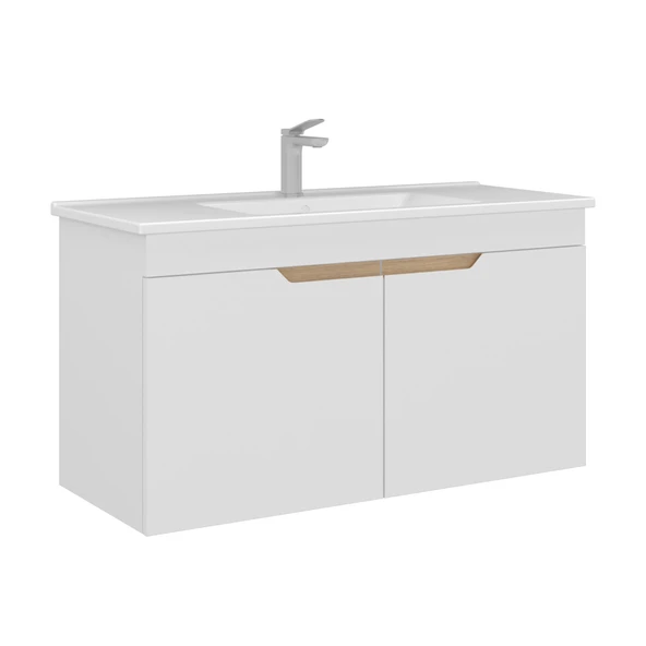 Orka Lena 100 cm Mat Beyaz Kapaklı Banyo Dolabı Alt Modül Lavabo ürün görseli 1