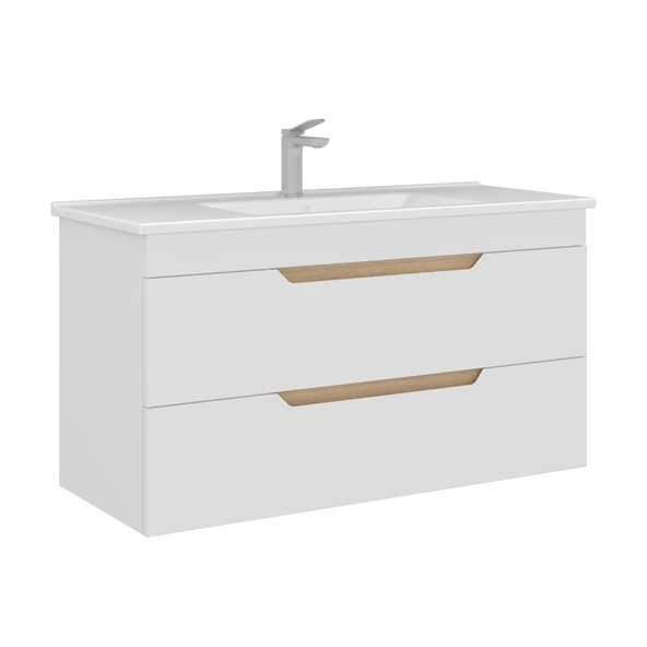 Orka Lena 100 cm Mat Beyaz Çekmeceli Banyo Dolabı Alt Modül Lavabo ürün görseli 1