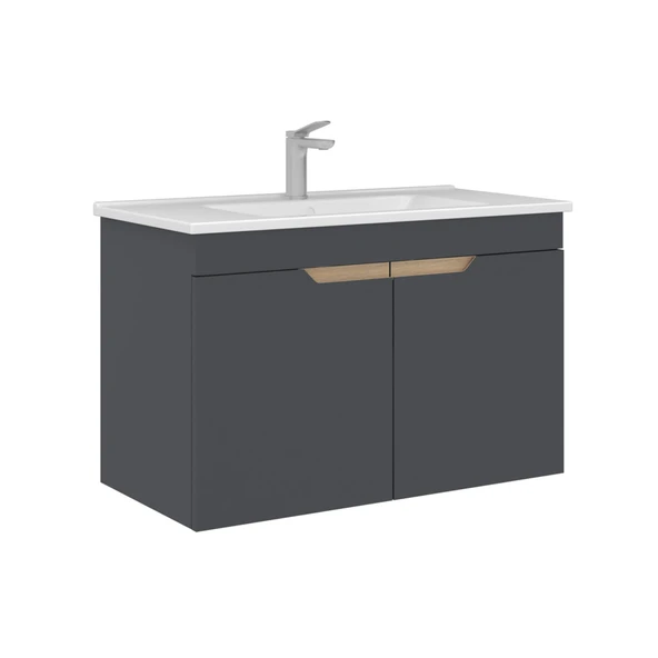 Orka Lena 85 cm Mat Antrasit Kapaklı Banyo Dolabı Alt Modül Lavabo ürün görseli 1