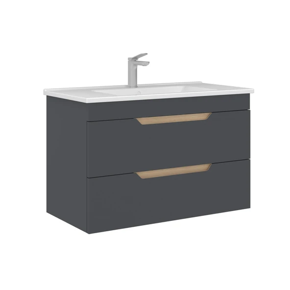 Orka Lena 85 cm Mat Antrasit Çekmeceli Banyo Dolabı Alt Modül Lavabo ürün görseli 1