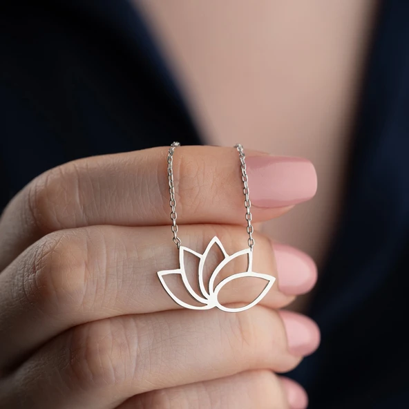 Vaoov 925 Ayar Gümüş Modern Lotus Çiçeği Kolye ürün görseli 1