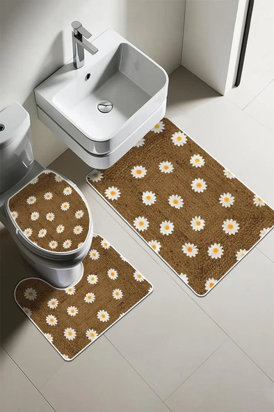 Modern Desenli Dijital Baskı 3’lü Banyo Paspas Takımı Yıkanabilir Kaymaz Tabanlı Klozet Takımı KLZ0012 RENKLİ 60 X 90 ürün görseli 1