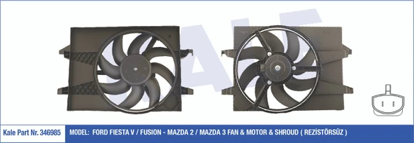 2S6H8C607DE FAN RADYATÖR FIESTA 02-09 1.4 16V / FUSION 05-09 1.4 16V / MAZDA 3 03-09 1.6 DİZEL DAVLUMBAZLI ürün görseli 1