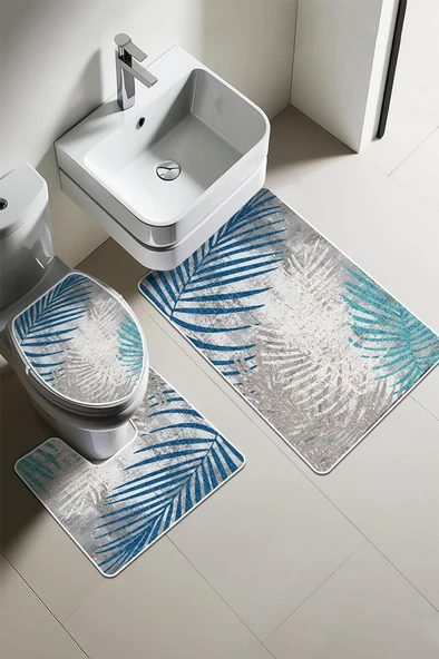 Modern Desenli Dijital Baskı 3’lü Banyo Paspas Takımı Yıkanabilir Kaymaz Tabanlı Klozet Takımı KLZ0023 RENKLİ 60 X 90 ürün görseli 1
