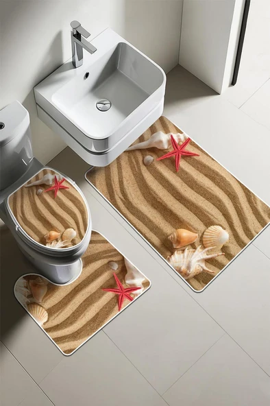 Modern Desenli Dijital Baskı 3’lü Banyo Paspas Takımı Yıkanabilir Kaymaz Tabanlı Klozet Takımı KLZ0011 RENKLİ 60 X 90 ürün görseli 1