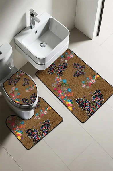 Modern Desenli Dijital Baskı 3’lü Banyo Paspas Takımı Yıkanabilir Kaymaz Tabanlı Klozet Takımı KLZ0010 RENKLİ 60 X 90 ürün görseli 1