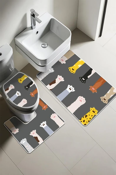 Modern Desenli Dijital Baskı 3’lü Banyo Paspas Takımı Yıkanabilir Kaymaz Tabanlı Klozet Takımı KLZ0027 RENKLİ 60 X 90 ürün görseli 1