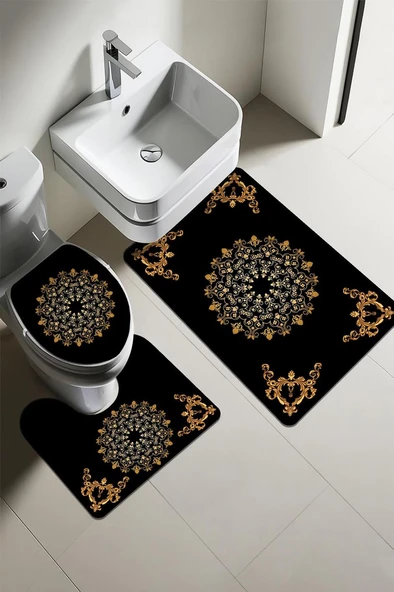 Modern Desenli Dijital Baskı 3’lü Banyo Paspas Takımı Yıkanabilir Kaymaz Tabanlı Klozet Takımı KLZ0032 RENKLİ 60 X 90 ürün görseli 1